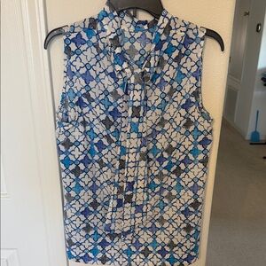 Lands' End Blue and White Geometric Sleeveless Top